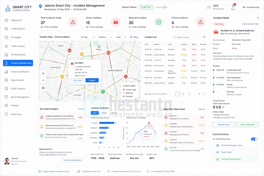 Menu Incident Management Sistem Informasi Transportasi & Smart City Bebasis Ai