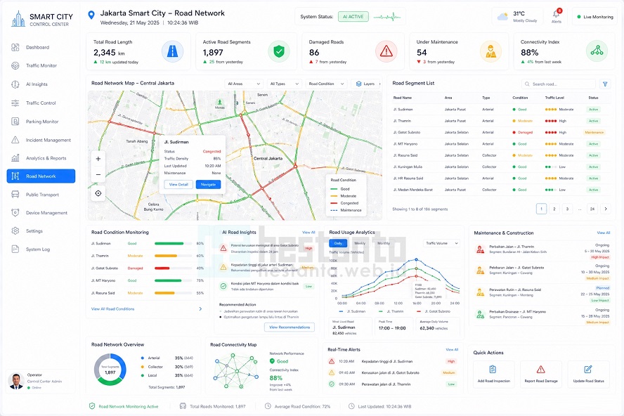 Menu Road Network Sistem Informasi Transportasi & Smart City Bebasis Ai