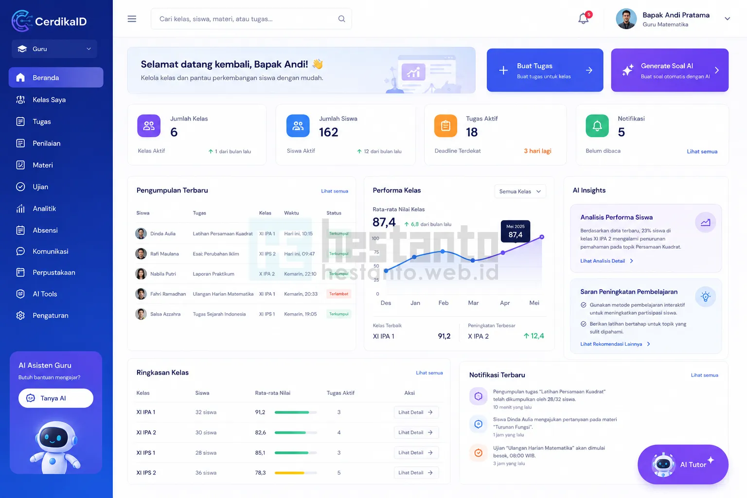 2. DASHBOARD GURU — 1. DASHBOARD SISWA — CERDIKAID CerdikaID - Membuat Aplikasi Sekolah Berbasis Web PHP MySQL Source Code