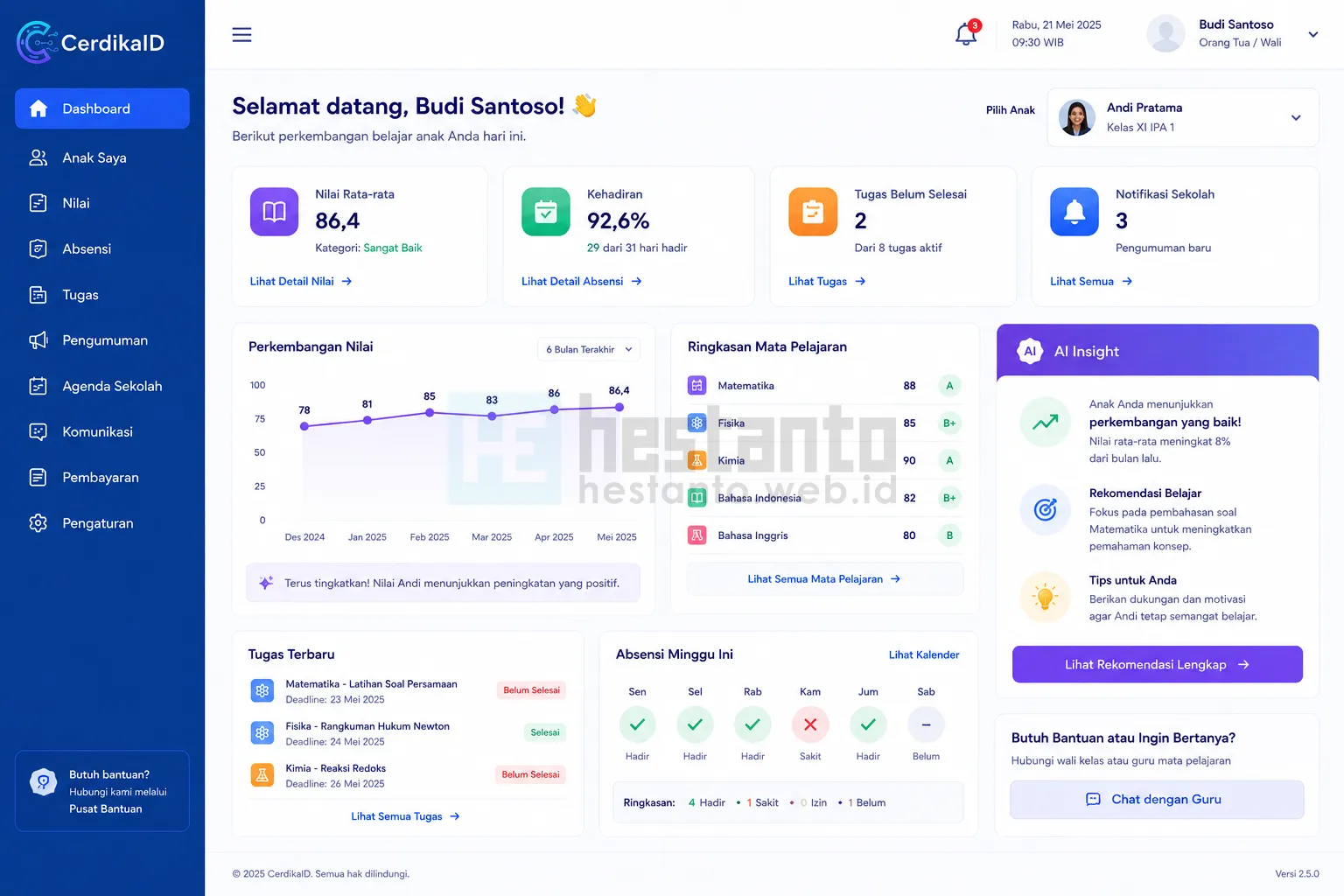 DASHBOARD ORANG TUA WALI CerdikaID - Membuat Aplikasi Sekolah Berbasis Web PHP MySQL Source Code
